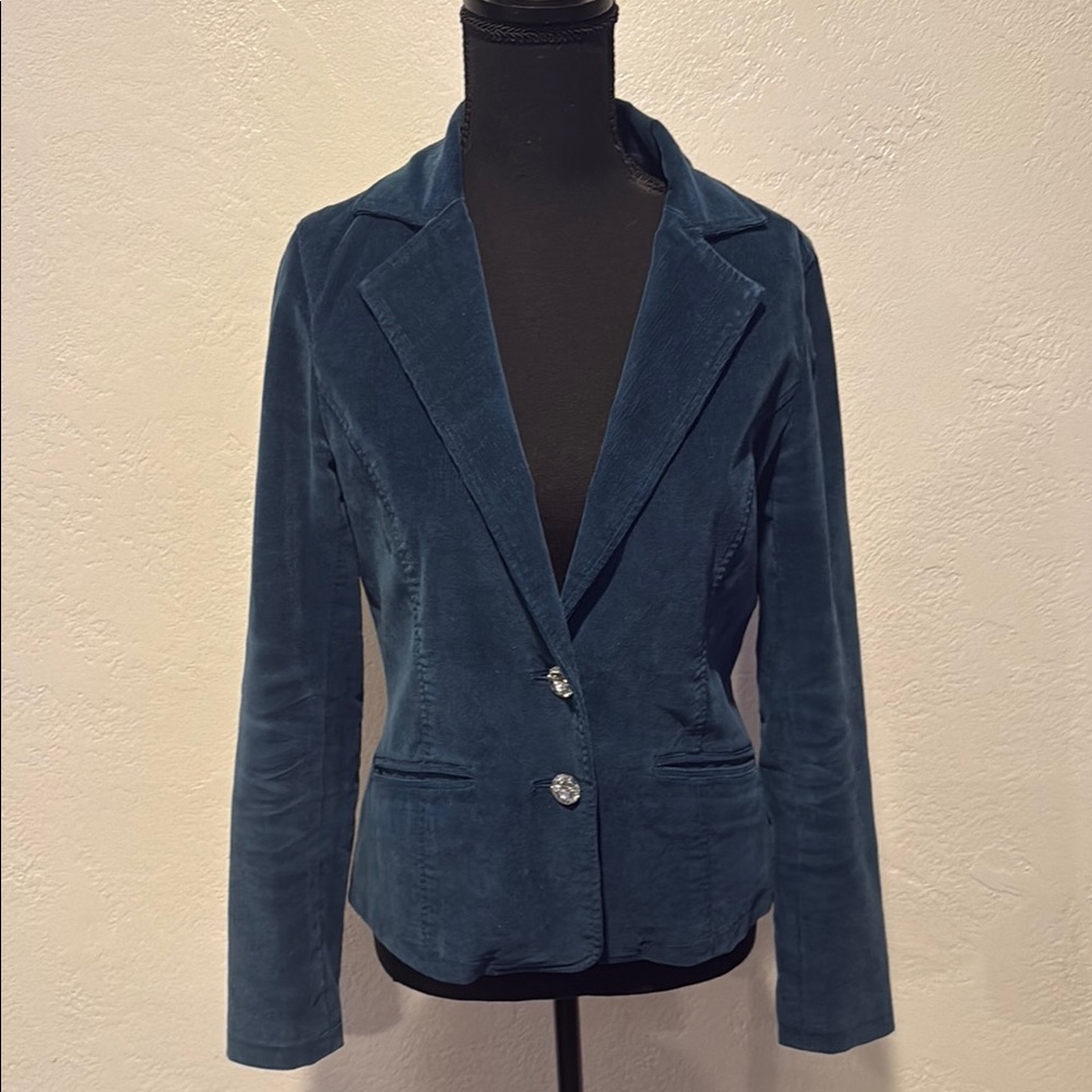 Tailored Blue Corduroy Blazer with Notched Lapels
